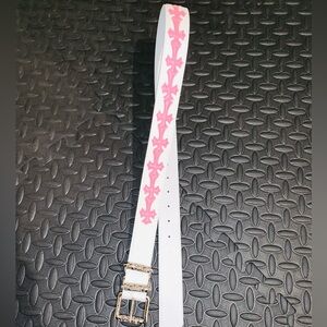 Chrome Heart White Belt With Pink Crosses (Fits sizes 28-34